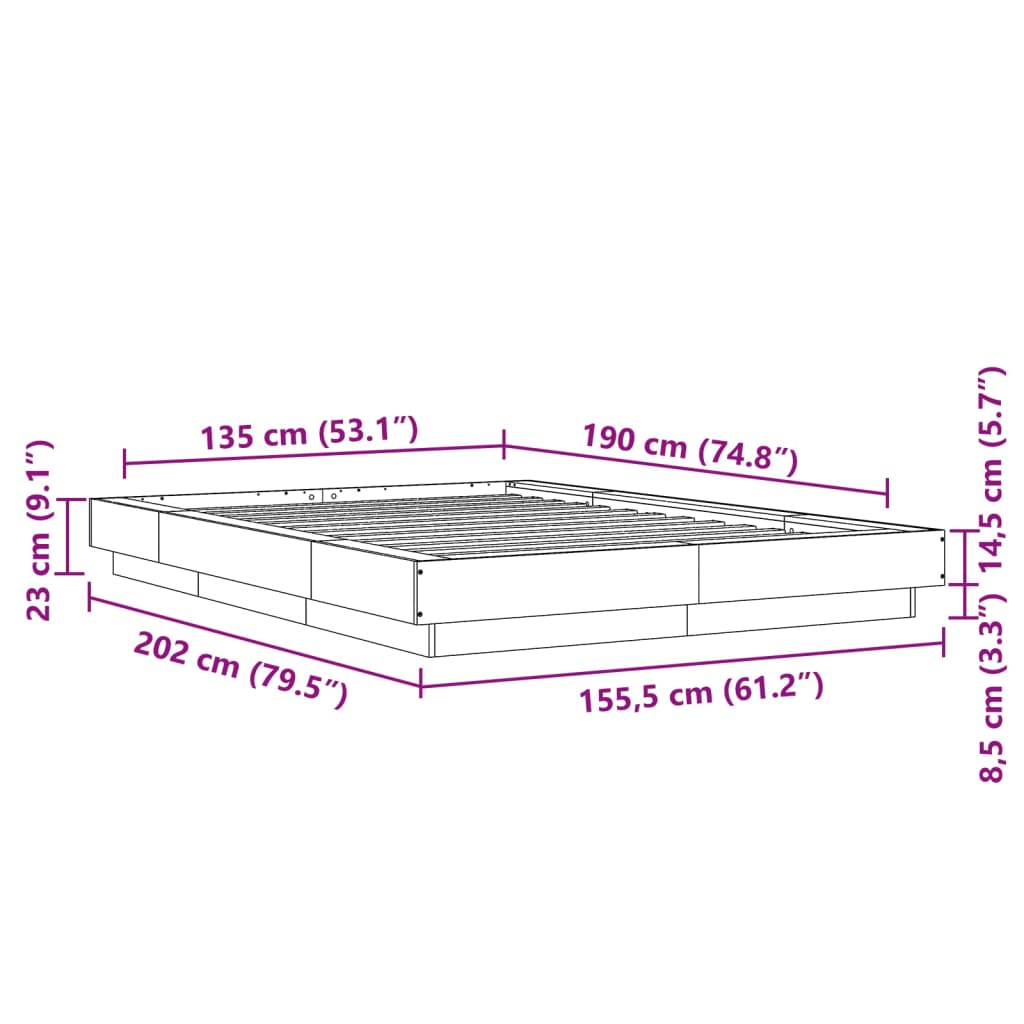 Bed Frame Grey Sonoma 135X190 Cm Double Engineered Wood