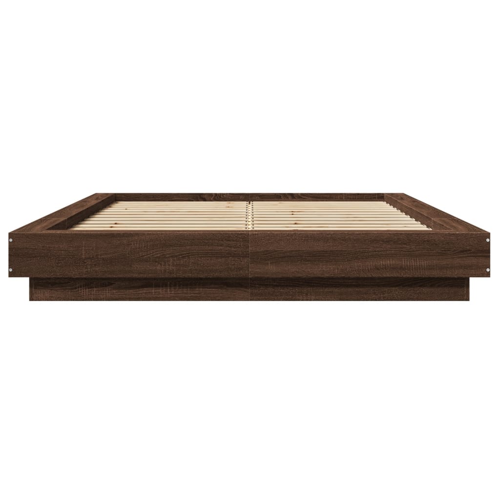 Bed Frame Brown Oak 135X190 Cm Double Engineered Wood