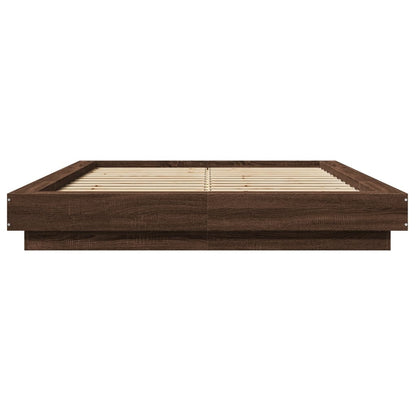 Bed Frame Brown Oak 135X190 Cm Double Engineered Wood