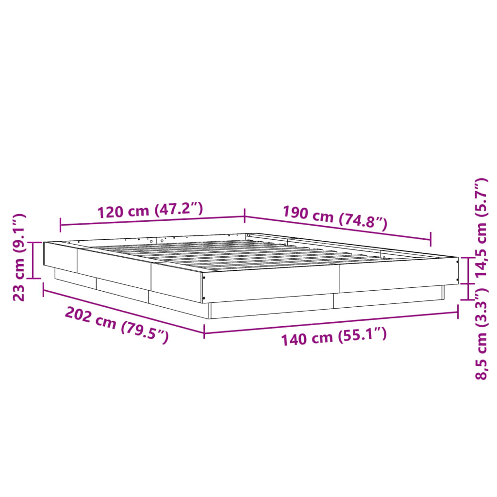 Bed Frame Black 120X190 Cm Small Double Engineered Wood