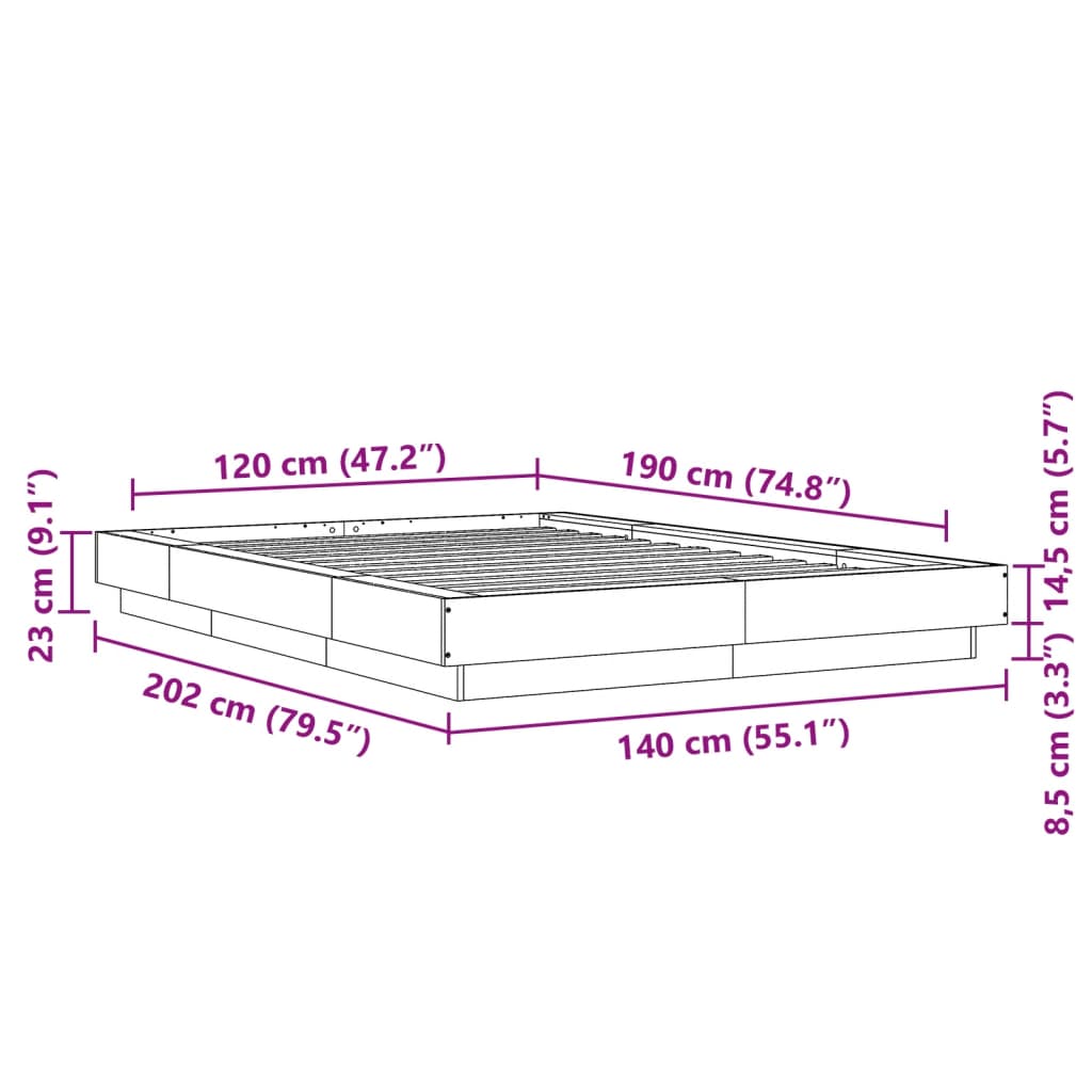 Bed Frame Concrete Grey 120X190 Cm Small Double Engineered Wood