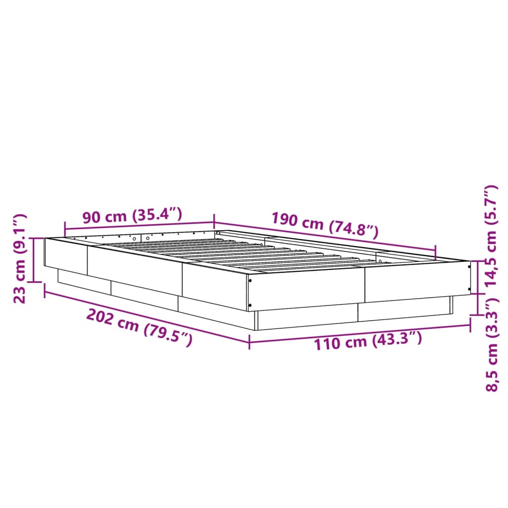 Bed Frame Smoked Oak 90X190 Cm Single Engineered Wood