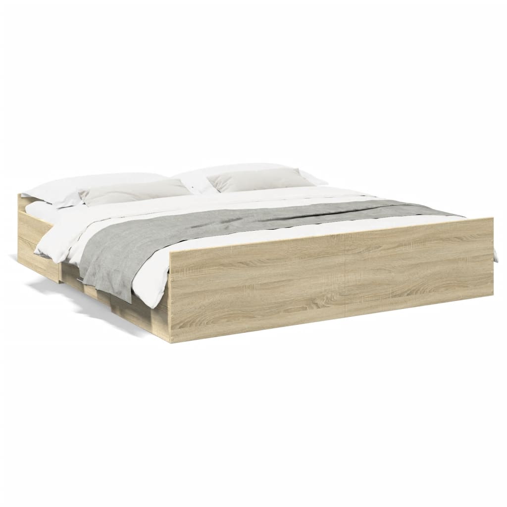 Bed Frame With Drawers Sonoma Oak 180X200 Cm Super King Engineered Wood