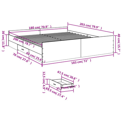 Bed Frame With Drawers Sonoma Oak 180X200 Cm Super King Engineered Wood