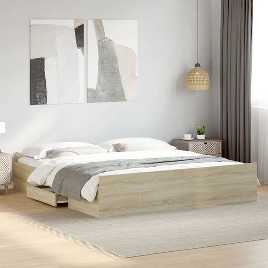 Bed Frame With Drawers Sonoma Oak 180X200 Cm Super King Engineered Wood