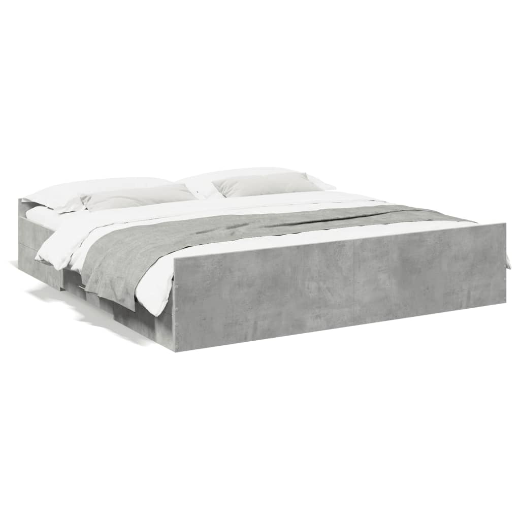 Bed Frame With Drawers Concrete Grey 180X200 Cm Super King Engineered Wood