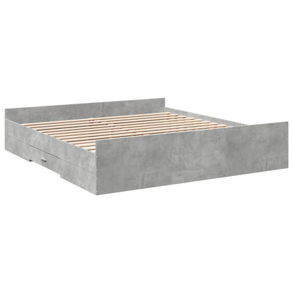 Bed Frame With Drawers Concrete Grey 180X200 Cm Super King Engineered Wood