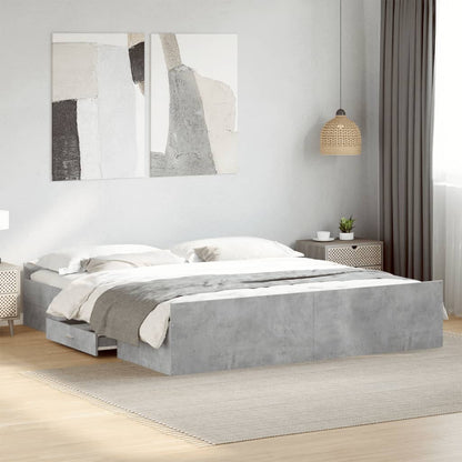 Bed Frame With Drawers Concrete Grey 180X200 Cm Super King Engineered Wood