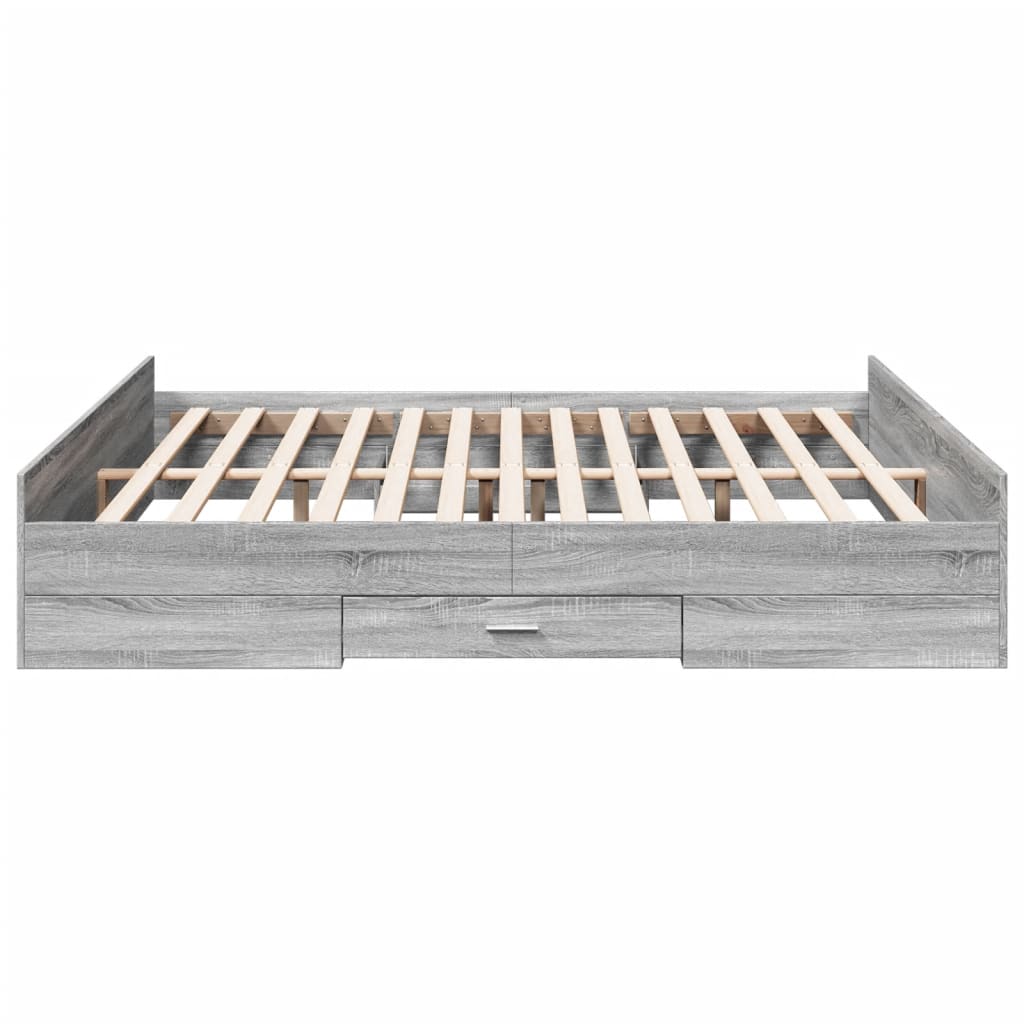 Bed Frame With Drawers Grey Sonoma 180X200 Cm Super King Engineered Wood