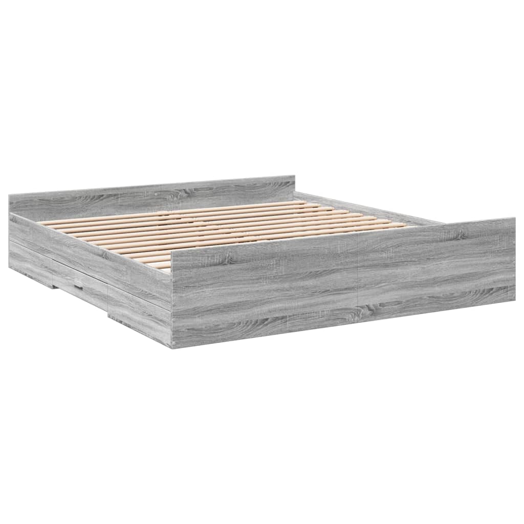 Bed Frame With Drawers Grey Sonoma 180X200 Cm Super King Engineered Wood