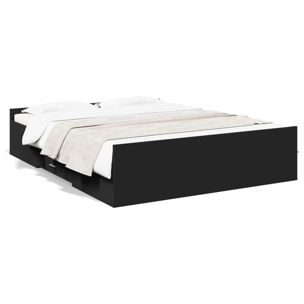 Bed Frame With Drawers Black 150X200 Cm King Size Engineered Wood