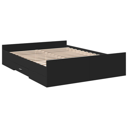 Bed Frame With Drawers Black 150X200 Cm King Size Engineered Wood