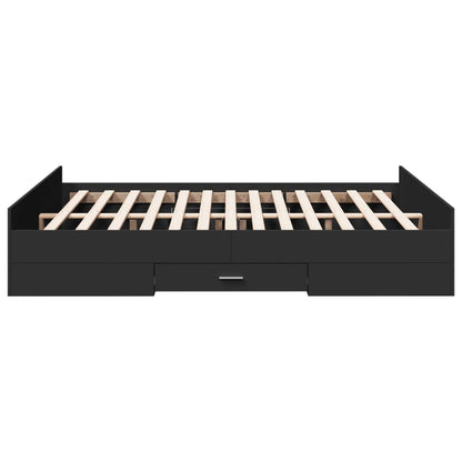 Bed Frame With Drawers Black 150X200 Cm King Size Engineered Wood