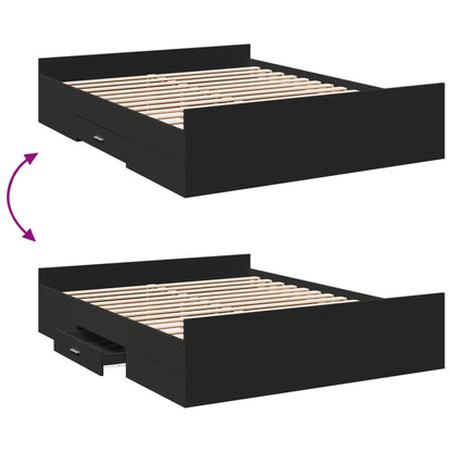 Bed Frame With Drawers Black 150X200 Cm King Size Engineered Wood