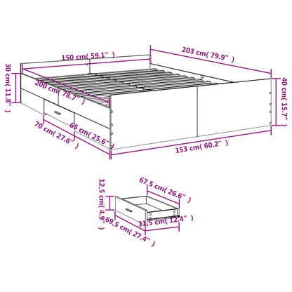 Bed Frame With Drawers Black 150X200 Cm King Size Engineered Wood