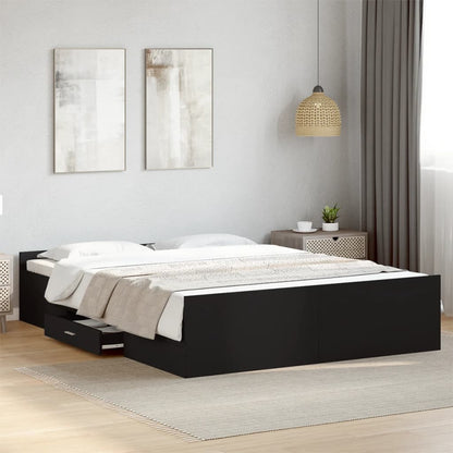 Bed Frame With Drawers Black 150X200 Cm King Size Engineered Wood