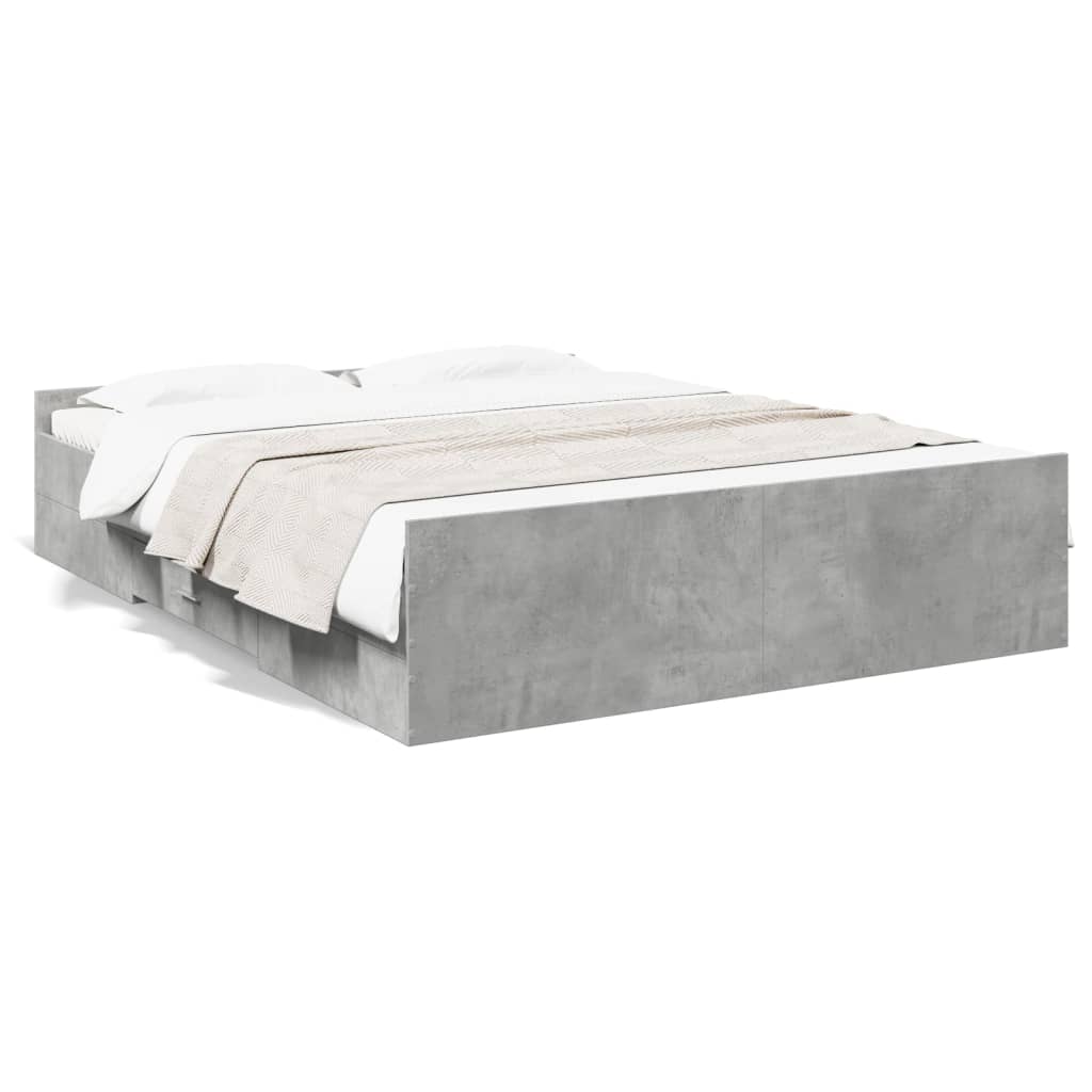 Bed Frame With Drawers Concrete Grey 150X200 Cm King Size Engineered Wood