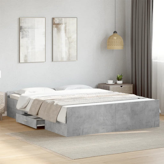 Bed Frame With Drawers Concrete Grey 150X200 Cm King Size Engineered Wood