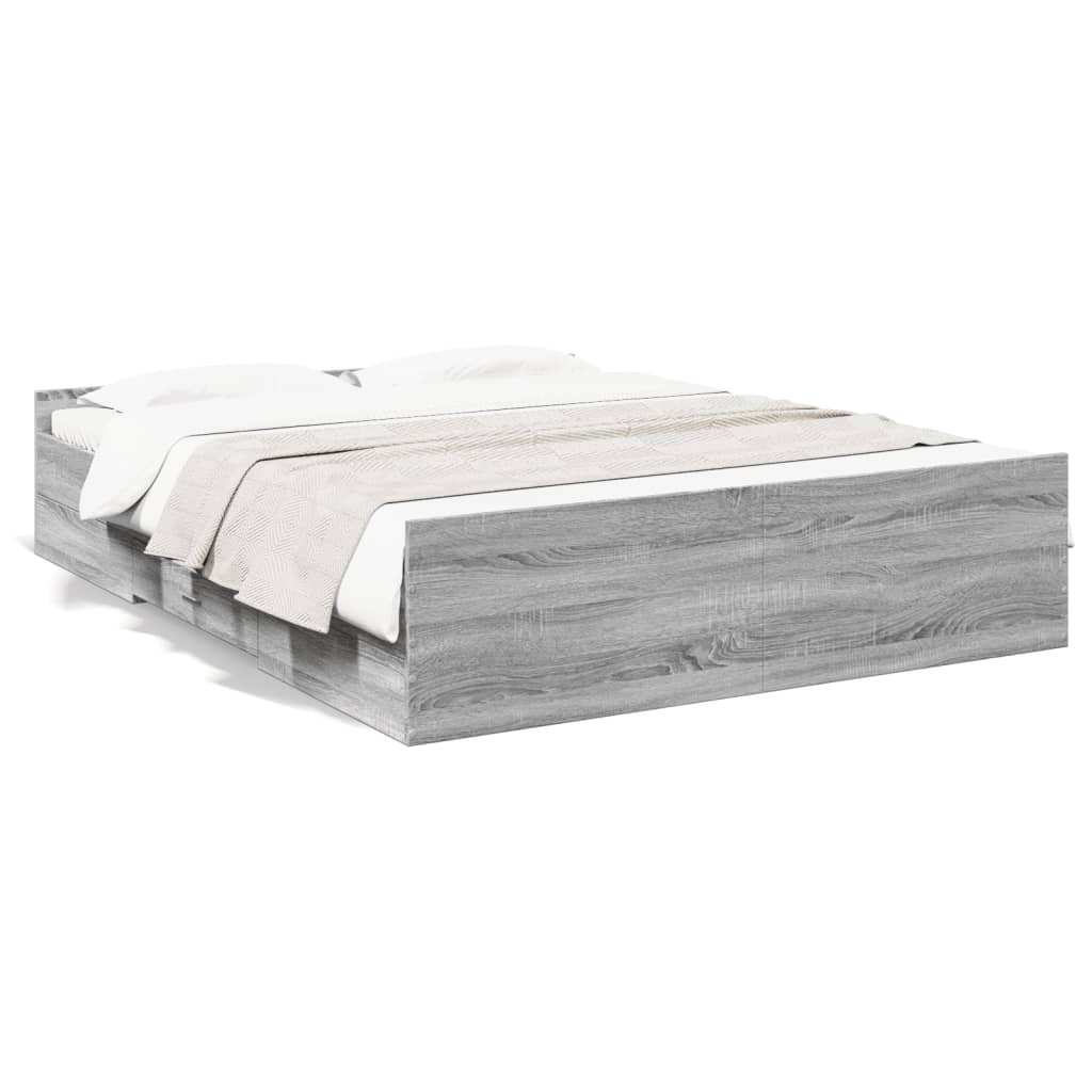 Bed Frame With Drawers Grey Sonoma 150X200 Cm King Size Engineered Wood