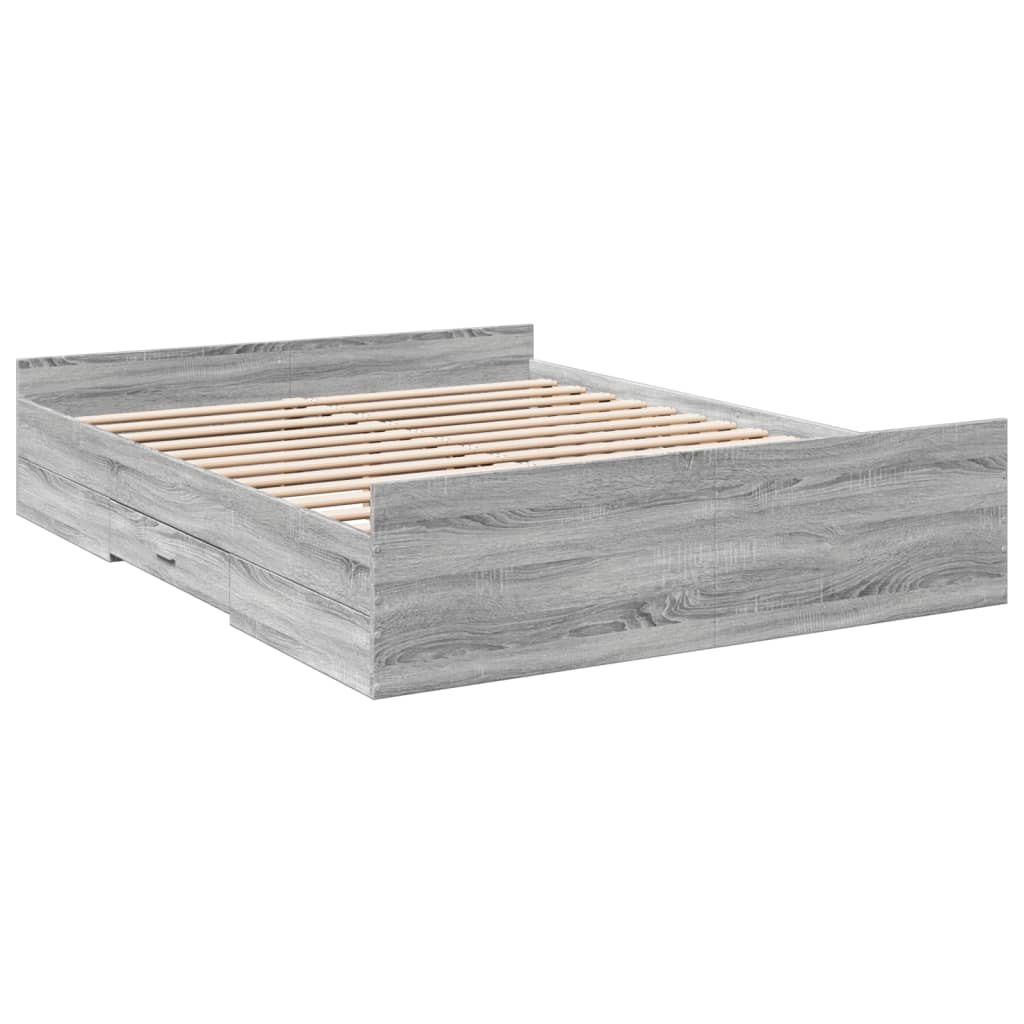 Bed Frame With Drawers Grey Sonoma 150X200 Cm King Size Engineered Wood