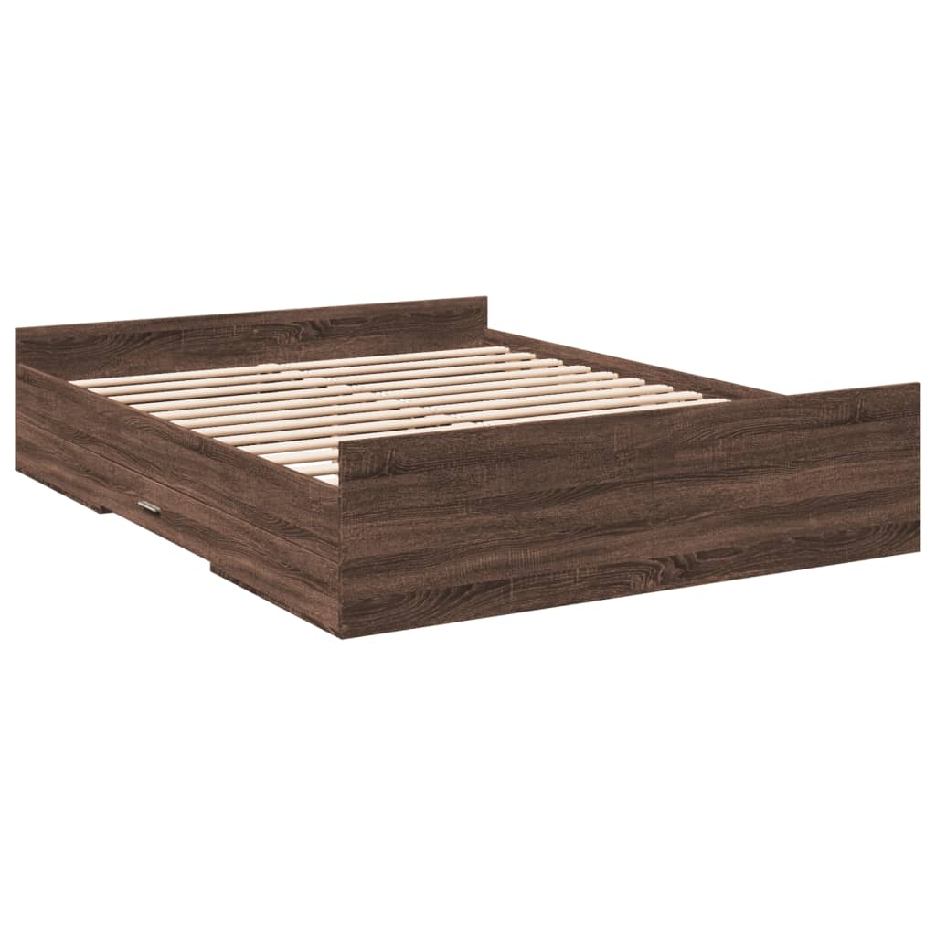 Bed Frame With Drawers Brown Oak 150X200 Cm King Size Engineered Wood