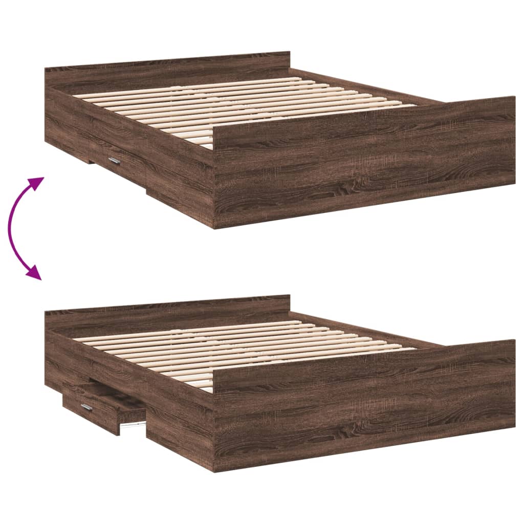 Bed Frame With Drawers Brown Oak 150X200 Cm King Size Engineered Wood