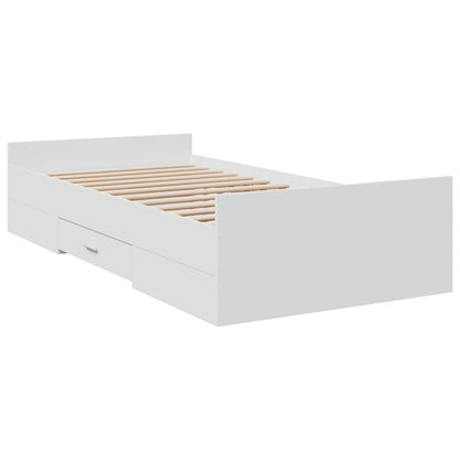 Bed Frame With Drawers White 90X190 Cm Single Engineered Wood