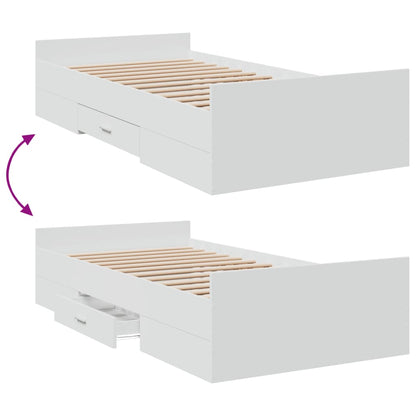 Bed Frame With Drawers White 90X190 Cm Single Engineered Wood