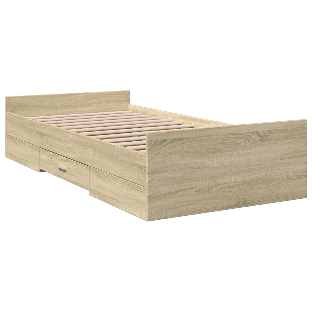 Bed Frame With Drawers Sonoma Oak 90X190 Cm Single Engineered Wood