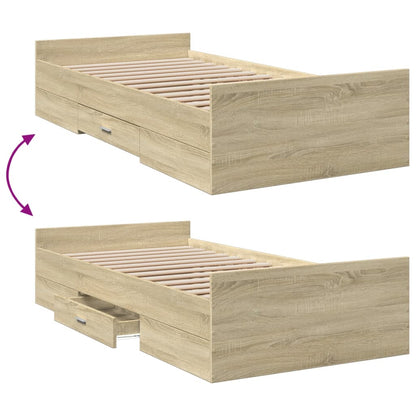 Bed Frame With Drawers Sonoma Oak 90X190 Cm Single Engineered Wood