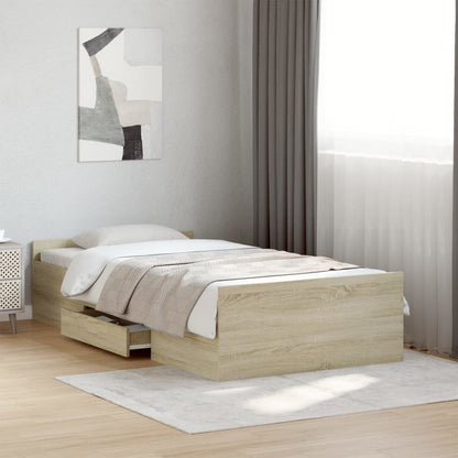 Bed Frame With Drawers Sonoma Oak 90X190 Cm Single Engineered Wood