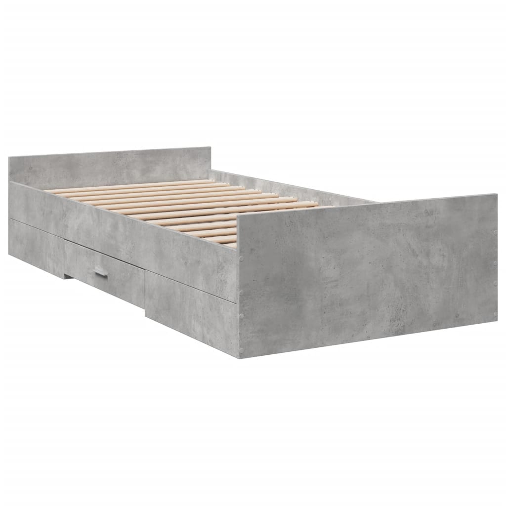 Bed Frame With Drawers Concrete Grey 90X190 Cm Single Engineered Wood