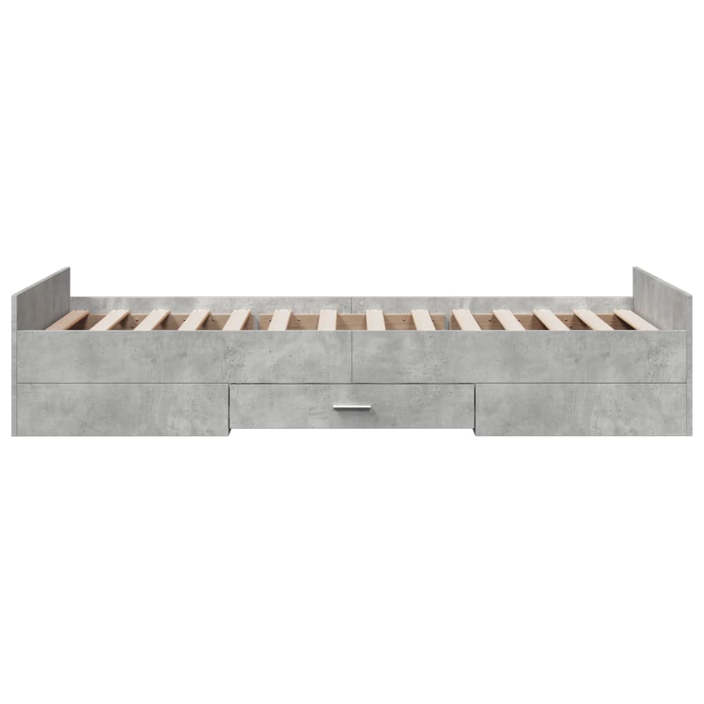 Bed Frame With Drawers Concrete Grey 90X190 Cm Single Engineered Wood