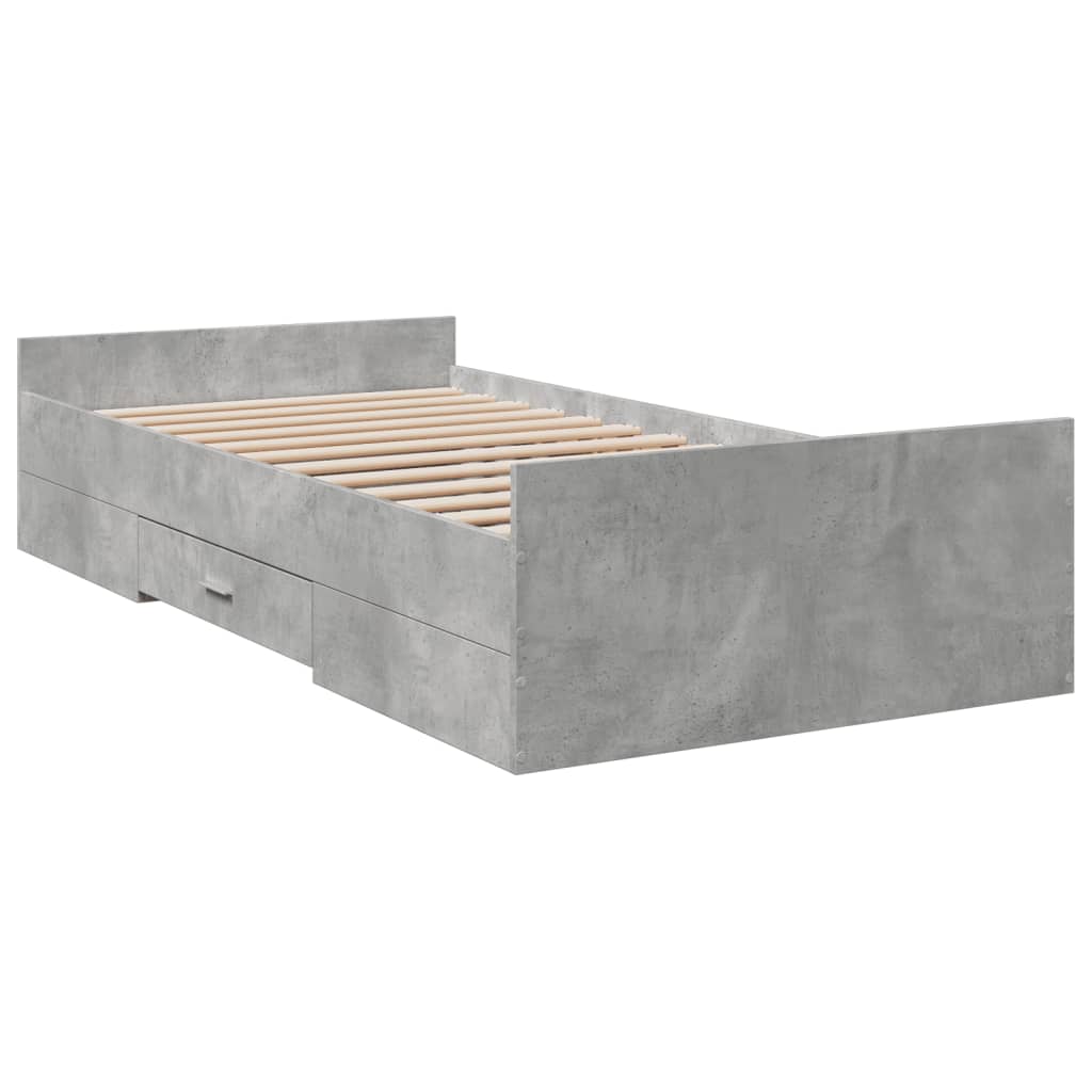 Bed Frame With Drawers Concrete Grey 90X190 Cm Single Engineered Wood