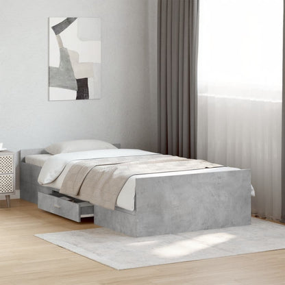 Bed Frame With Drawers Concrete Grey 90X190 Cm Single Engineered Wood