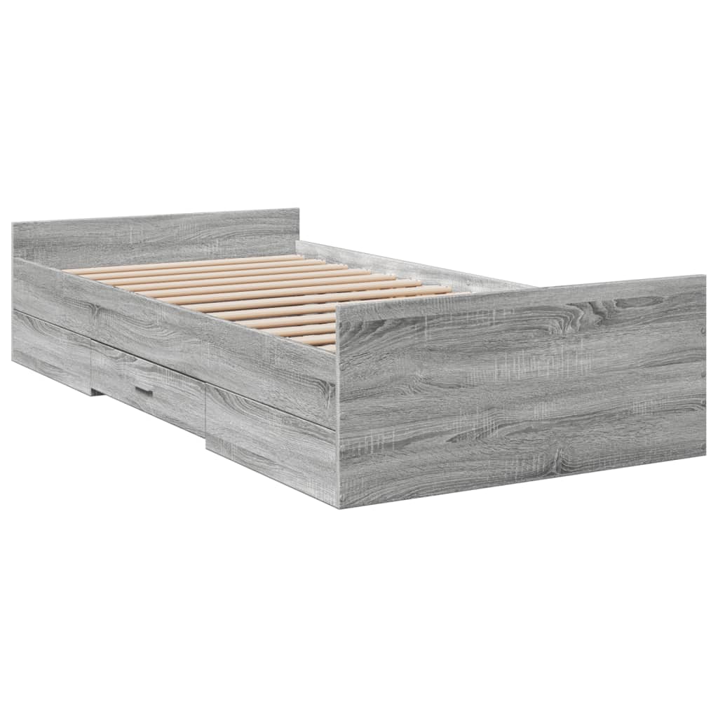 Bed Frame With Drawers Grey Sonoma 90X190 Cm Single Engineered Wood