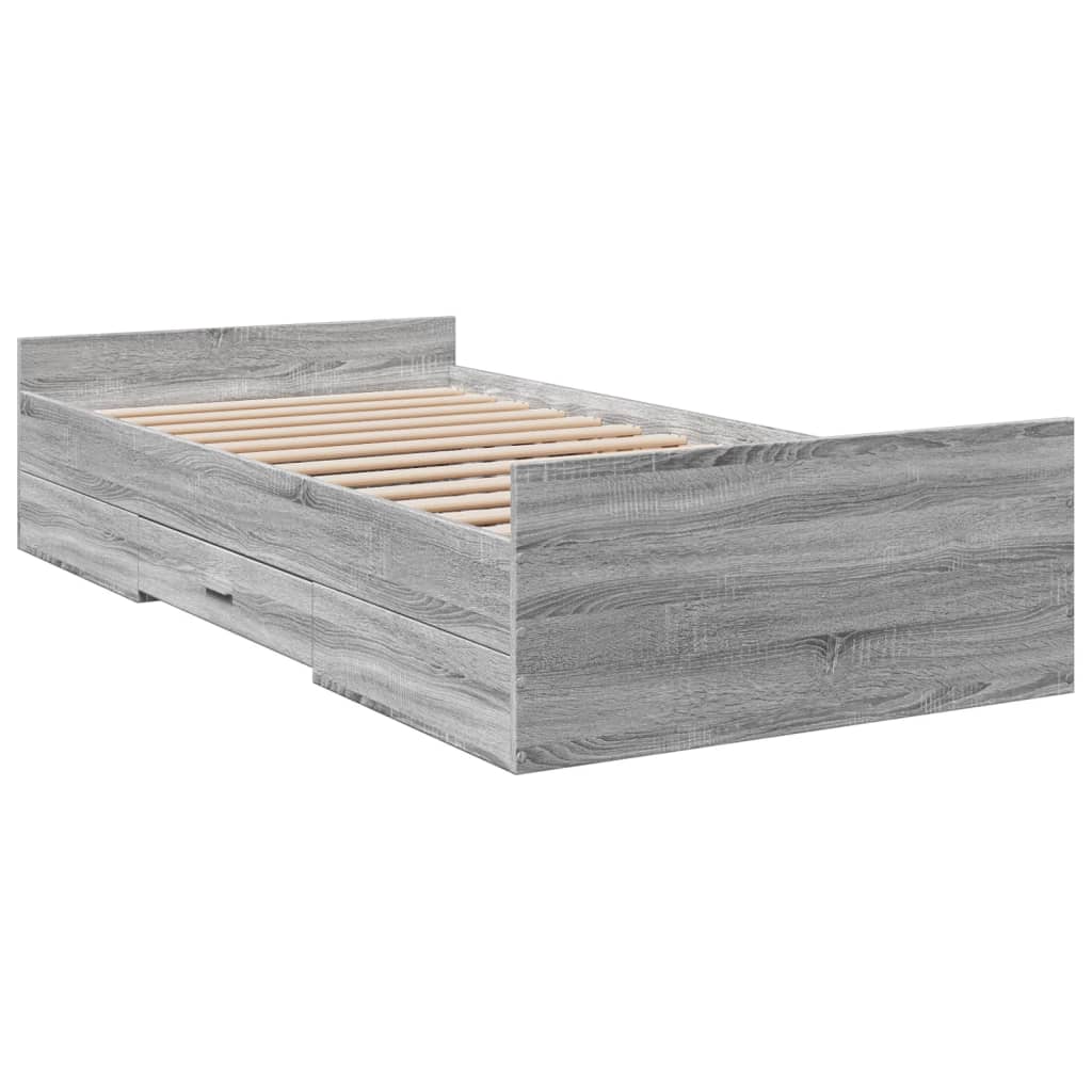 Bed Frame With Drawers Grey Sonoma 90X190 Cm Single Engineered Wood