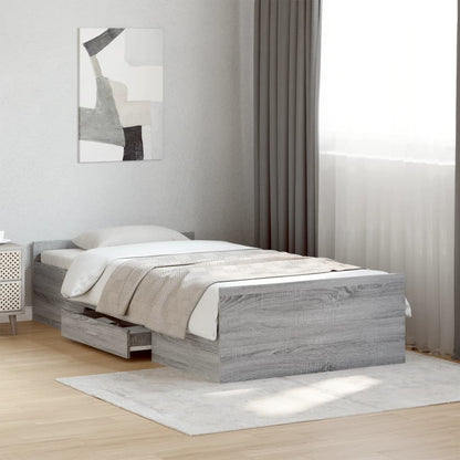 Bed Frame With Drawers Grey Sonoma 90X190 Cm Single Engineered Wood