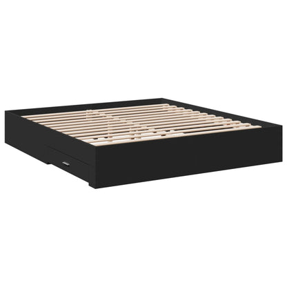 Bed Frame With Drawers Black 180X200 Cm Super King Engineered Wood