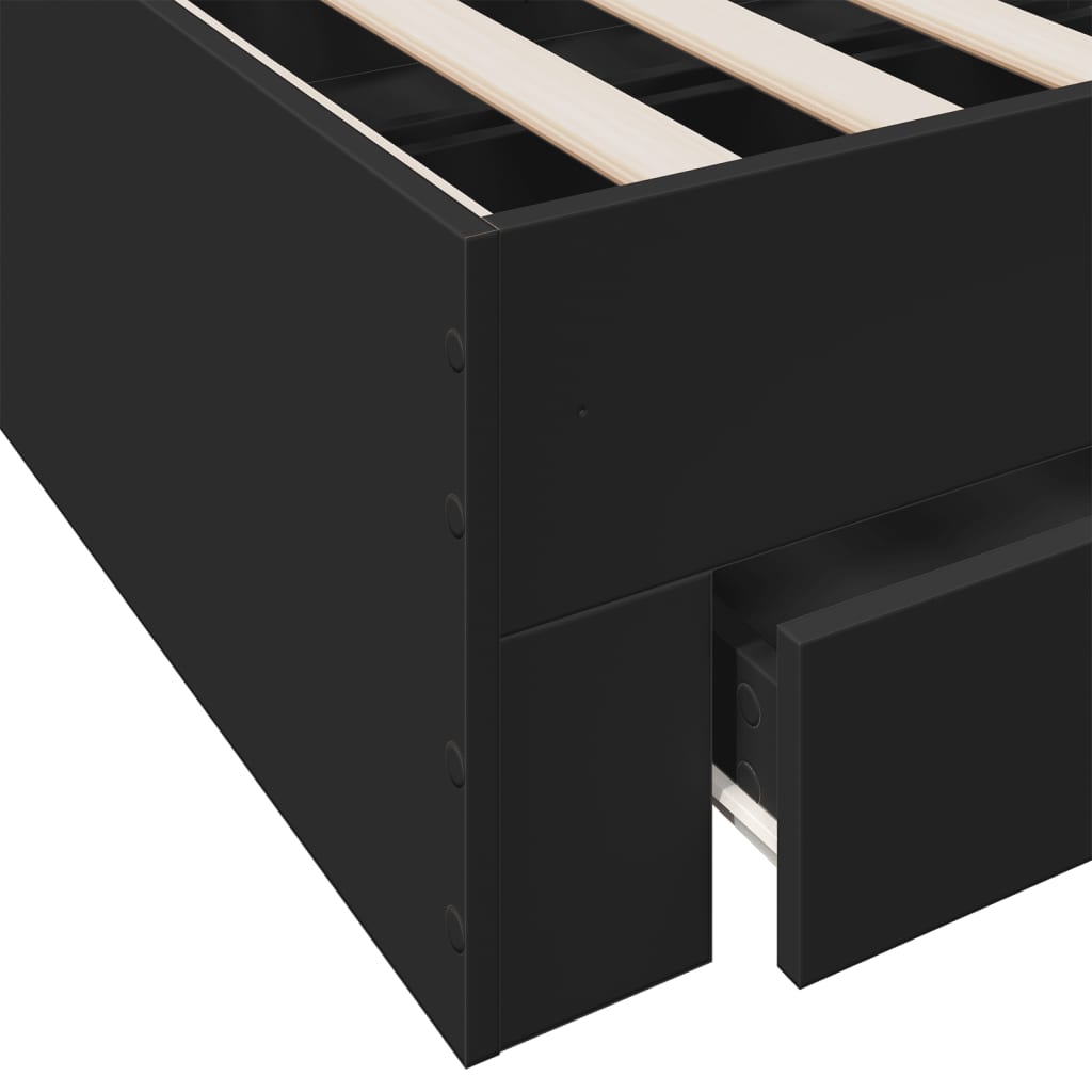 Bed Frame With Drawers Black 180X200 Cm Super King Engineered Wood