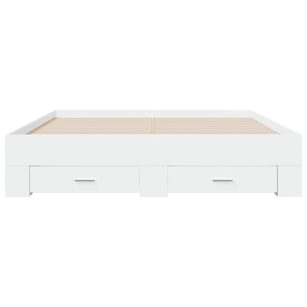 Bed Frame With Drawers White 150X200 Cm King Size Engineered Wood