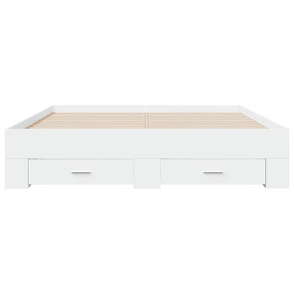 Bed Frame With Drawers White 150X200 Cm King Size Engineered Wood