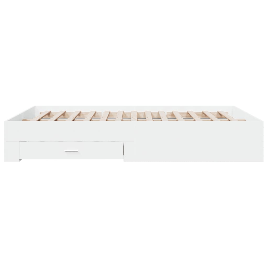 Bed Frame With Drawers White 150X200 Cm King Size Engineered Wood