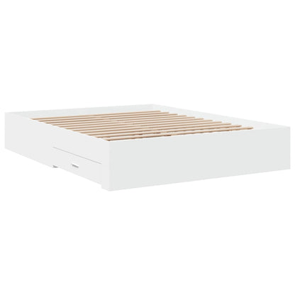 Bed Frame With Drawers White 150X200 Cm King Size Engineered Wood