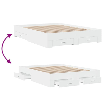 Bed Frame With Drawers White 150X200 Cm King Size Engineered Wood