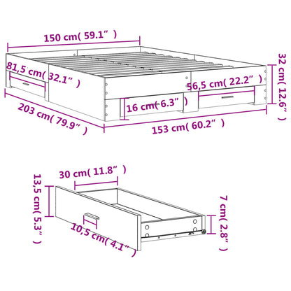 Bed Frame With Drawers White 150X200 Cm King Size Engineered Wood