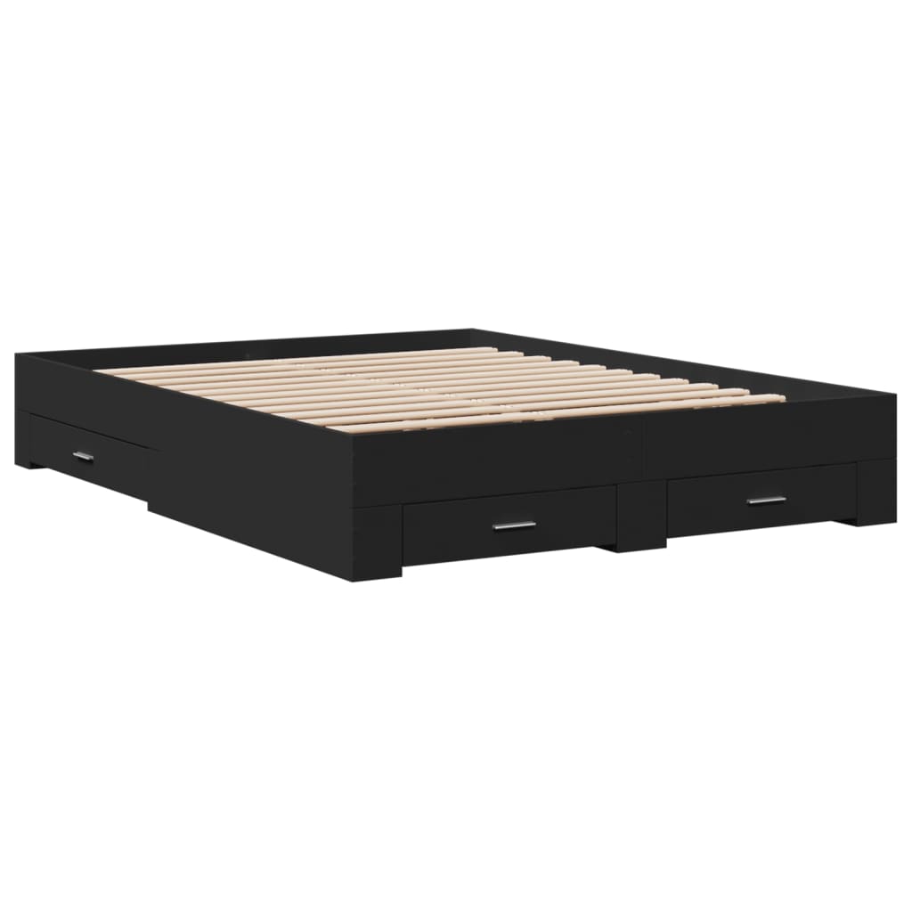 Bed Frame With Drawers Black 150X200 Cm King Size Engineered Wood