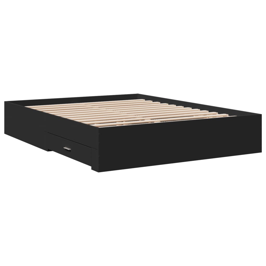 Bed Frame With Drawers Black 150X200 Cm King Size Engineered Wood