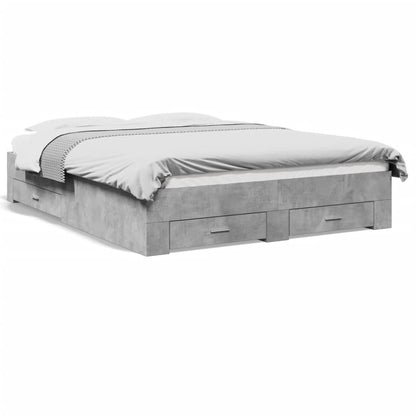 Bed Frame With Drawers Concrete Grey 150X200 Cm King Size Engineered Wood