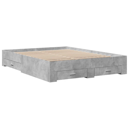 Bed Frame With Drawers Concrete Grey 150X200 Cm King Size Engineered Wood